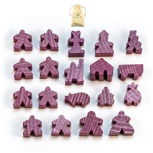 Waldfelsen® Spielfiguren passend für Carcassonne - 8 Meeple und 11 Sonderfiguren für das Grundspiel, die 10 Erweiterungen und die Minis 2 und 6 (Farbe: Lila)