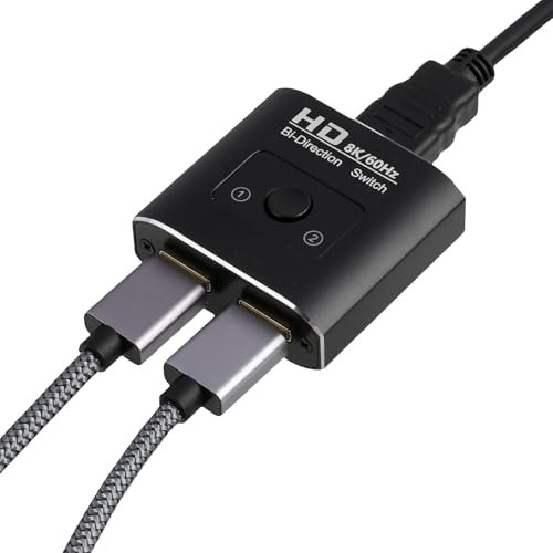 Switch HDMI 8K 60Hz, Splitter HDMI 4K 144Hz con 2 Ingressi e 1 Uscita o 1 Ingresso e 2 Uscite, Compatibile con PS5, PS4, Xbox, TV, Blu-ray, PC, Fire Stick, Chromecast, e Altri Dispositivi