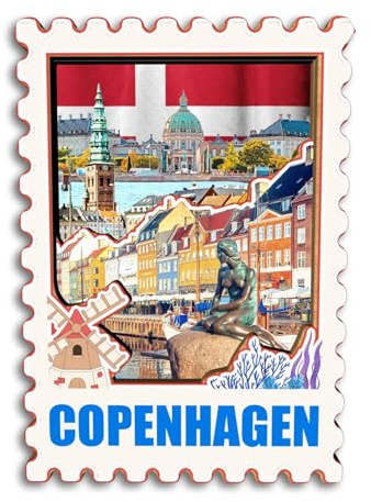 Quwsne Kühlschrankmagnet Kopenhagen Dänemark Kühlschrankmagnet Stadt Reise Souvenirs Touristengeschenke 3D klassische Sehenswürdigkeiten handgefertigt Handwerk Heimdekoration -3898