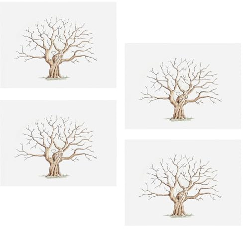 Huxibai Lot de 4 toiles personnalisées pour empreintes digitales - Arbre de mariage personnalisé - Livre d'or de mariage - Alternative différente avec arbre pour empreintes digitales - 42 x 30 cm