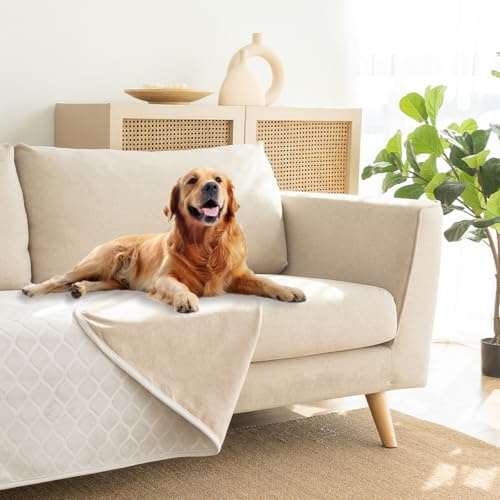 Amarrirose wasserdichte Hundedecke,203x229cm Outdoor Hundematte Waschbar für Grosse Hunde,Flauschig Katze ndecke und Weich Beidseitiger Sofabezug-Schutz,Beige+Elfenbeinweiß