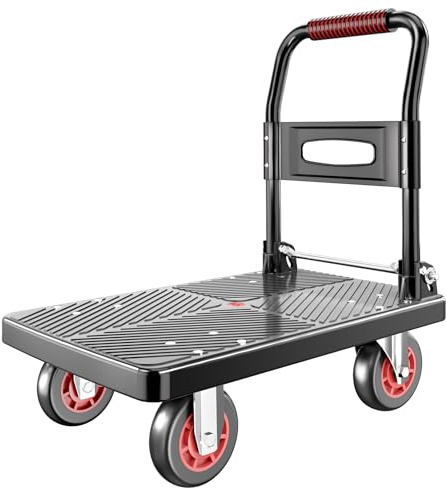 TIDY PALM Upgraded Foldable Push Cart Dolly | 660 lbs. Capacity Moving Platform Hand Truck | Heavy Duty Space Saving Collapsible | 4‘’ TPR 360-Degree Silent Wheels | 2 Swivel Wheels and 2 Fixed Wheels