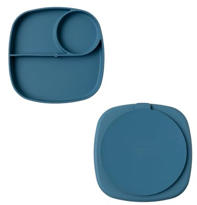 muchmellow - Piatto in Silicone MADE IN ITALY per Svezzamento con 3 Scomparti Divisori e Ventosa Anticaduta, Plastic Free, BPA Free, Lavabile Lavastoviglie (Blu)