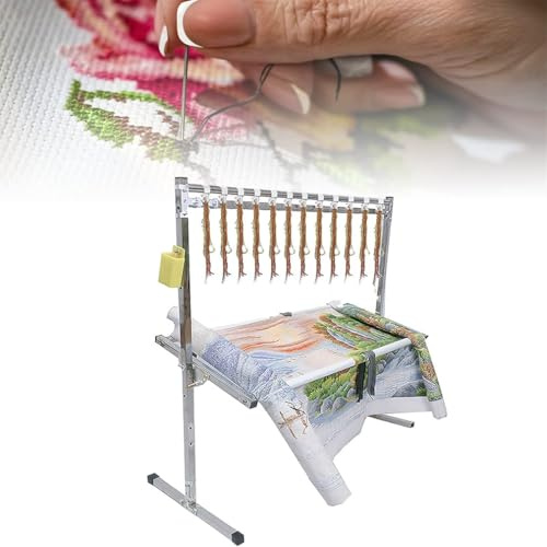 Bastidor de pie para Bordado, Soporte de Bordado con Altura Ajustable para Punto de Cruz, Mesa de Regazo para Bordado, Soporte para Bastidor de Bordado con polea para Costura artística