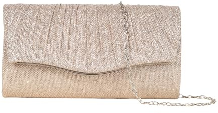 XFSRG Clutch Damen Glitzer Elegant Abendtasche Kleine Envelope Tasche mit Kette für Hochzeit Party Bankett（Gold）