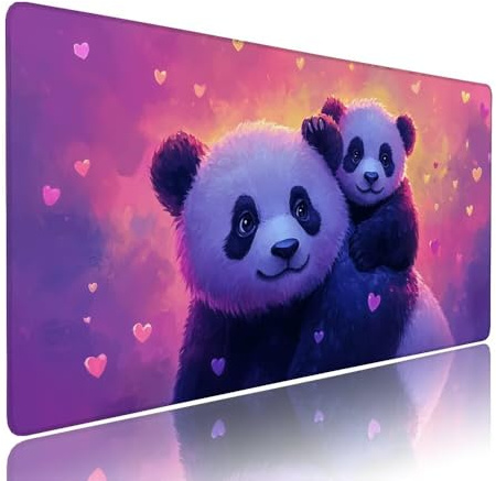 Alfombrilla de Mouse para Juegos, Viola, XXL, Antideslizante, Impermeable, Diseño de Panda, Extendido, Grande, 700x400x3mm, para PC, Laptop, Ufficio, Famiglia d-993