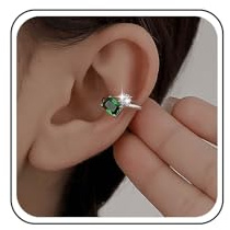 Cybche Vintage Cz Smeraldo Orecchini Orecchio Quadrato Verde Cristallo Clip Su Orecchino Non Piercing Orecchini Cartilagine Scintillante Minimalista Piccolo Strass Avvolgere Orecchinis Gioielli Per Le