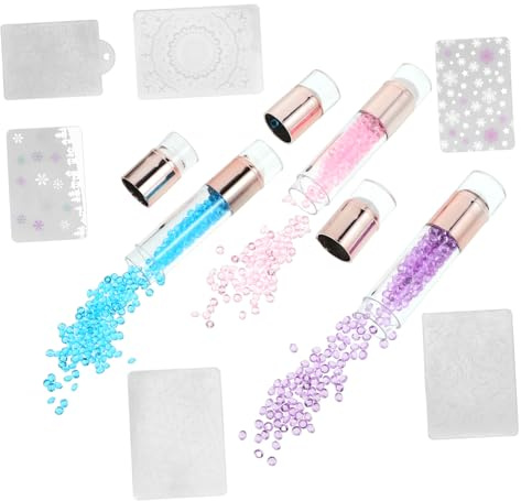 ARTSEWPLY 3 Stück Silikon Nagelkunststempel mit Manikürestift und Schaber Geeignet für Verschiedene Größen für Nail Art und Practice Zufällige Farbe
