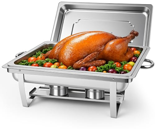 Warmhaltebehälter Essen 9L, Chafing Dish Buffet Set, 1x 1/1 GN-Behälter Edelstahl Buffetwärmer Mahlzeit Speisenwärmer Wärmebehälter Rechaud für Catering Buffet und Party
