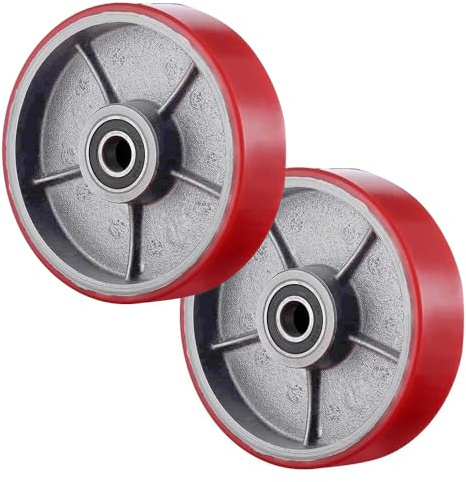 2 Stück Hubwagen Rad Polyurethan 200x50mm Pallit Lenkrolle Rot Achse Ø 20mm inkl. Kugellager für Hubwagen Ersatzrollen