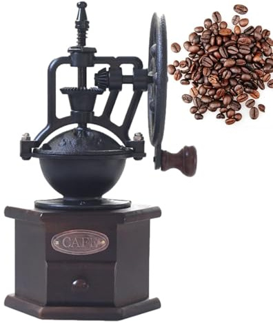 Macinacaffè vintage – Macinino manuale a manovella in legno, decorazione rustica antica da cucina, strumento di macinazione regolabile per noci, spezie, accessorio da bancone in stile retrò per sapore