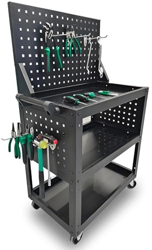 Griplier 3 Tier Rolling Tool Cart on Wheels - Metal Service Cart Industrial Utility Cart for Mechanic - 150KG Load Mobile Storage Organizer for Garage