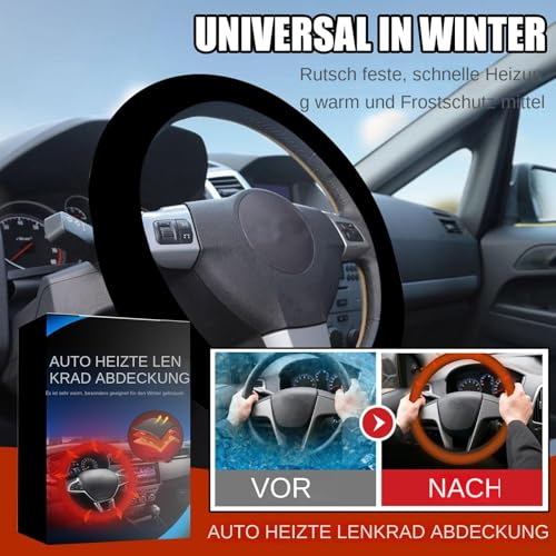 Woalopted Beheizte Lenkradabdeckung, Beheizbare Auto Lenkradabdeckung, 12V Lenkradschutz Mit Schneller Erwärmung, Passend Für 14,5-15,5-Zoll