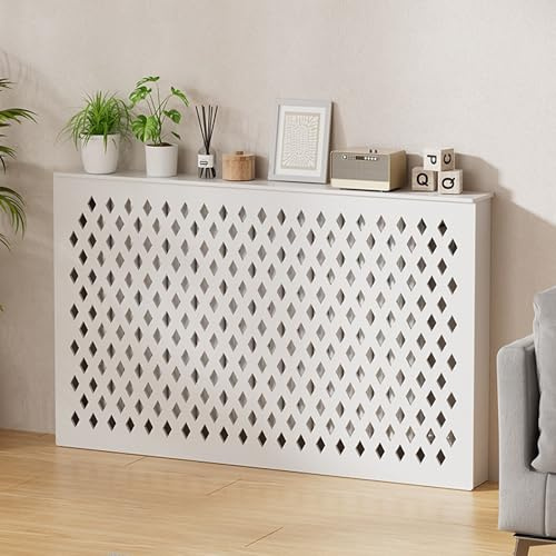 XCLOOZGL Cache-Radiateur Design Ajouré Meuble Cache Radiateur Blanc Moderne Organiseur De Rangement pour Radiateur en Bois pour Décoration De Salon Chambre Et Salle De Bain,L70*H60*20cm
