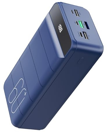 PDBEST 60000mAh Batterie Externe Charge Rapide, 22,5W PowerBank, Chargeur Portable avec Écran LED, 4 Sorties et 3 Entrées Compatibles avec Smartphone, Tablettes, etc Bleu