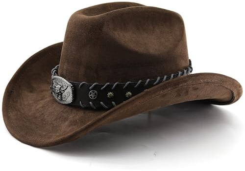 Générique Chapeau Cowboy Denim et Cuir pour Femmes et Hommes Style Occidental Rétro avec Boucle de Ceinture Large Bord pour Ranch, Fêtes et Tenue Western