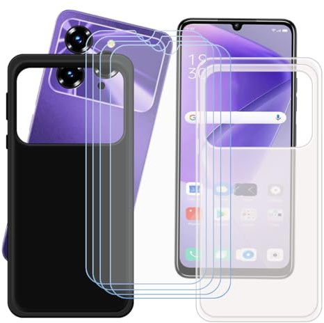 CongJiaLingXi Funda para Oukitel C6 (6.8) + Screen Protector, [2 Piezas] Negro + Translúcido Suave Silicona Caso + [4 Piezas] Cristal Templado Film Vidrio.