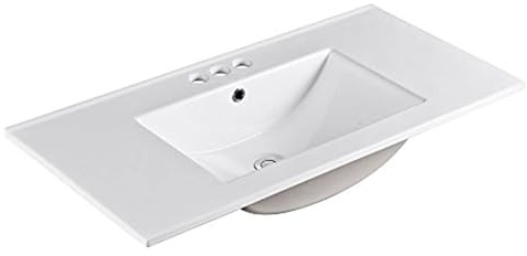 Oakestry White Single Sink Ceramic Vanity Top Durable Bathroom Basin Countertop Integrated Wash Basin Glossy Finish Modern Space Saving Design for Vanity Cabinet Powder Room Utility Sink (36 Inch)