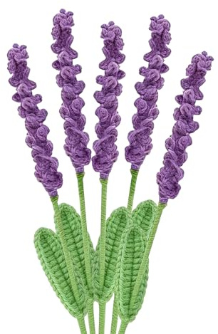 Junhonze 5 Pezzi Fiori Uncinetto - Fiori Di Lavanda Artificiali Lavorati A Maglia - Fatti A Mano All'Uncinetto Fiori, 40 Cm, Adatto Per Festa Della Mamma, San Valentino, Compleanni E Altre Occasioni
