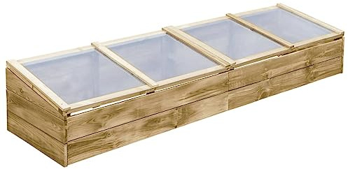 Mini Serre de Jardin Surélevée Bois de Pin Imprégné 200 x 50 x 35 cm, Toit PVC, Carré Potager avec Couvercle, Châssis Semis Plantation Légumes Aromates Bricolage Extérieur
