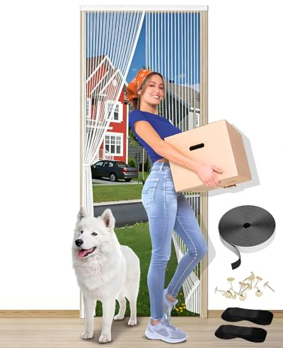 Magnetic Fly Screen Door 210 x 90 cm - Durable Mesh Curtain Keeps Bugs Out Frame Hook & Loop Kid and Pet Friendly Door Fly Screen Curtain Fly Curtains for Doors Fly Screens for Doors Black