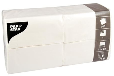 PAPSTAR 1 Karton = 10x500 Servietten, 1-lagig 1/8-Falz 33 cm x 33 cm Weiss 16109