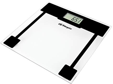 Orbegozo PB 2210 - Báscula de baño, superficie de cristal templado, activación mediante el tacto, pantalla LCD, capacidad máx. 150 kg, indicador de sobrecarga, funciona a pilas
