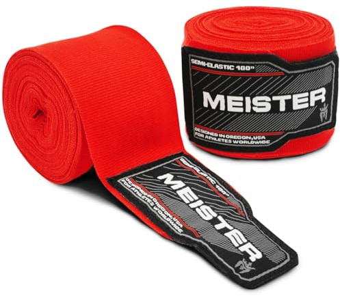Meister Bandes Semi-Élastiques Adulte de 180 Pouces (457 cm) pour MMA & Boxe (Paire) - Rouge