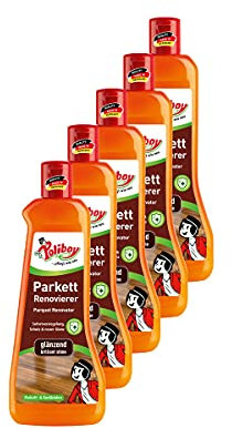 POLIBOY Renovierer glänzend – Parkettaufbereiter für versiegelte Holzböden – Parkettversieglung durch Schutzschicht – Ohne Abschleifen - 5 x 500 ml - Made in Germany