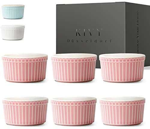 KIVY Juego de 6 Moldes de Repostería - 180ml – Moldes Redondos de Cerámica Aptos para el Horno – Moldes de Cerámica para Soufflée – Molde Redondo Pequeño – Crema Catalana – Molde para Paté