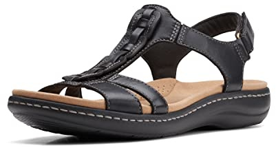 Clarks Women's Laurieann Kay Flat Sandal, Black Leather, 8.5