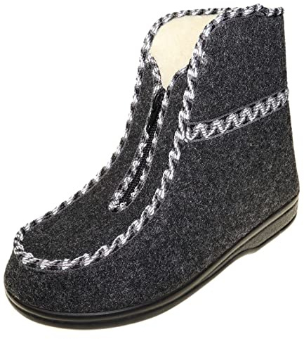 APREGGIO Hausschuhe Damen – Warm, Bequem mit Reißverschluss, Wollfilz & Wollfüllung, für Drinnen und Draußen, Winter Pantoffeln - Grau -40