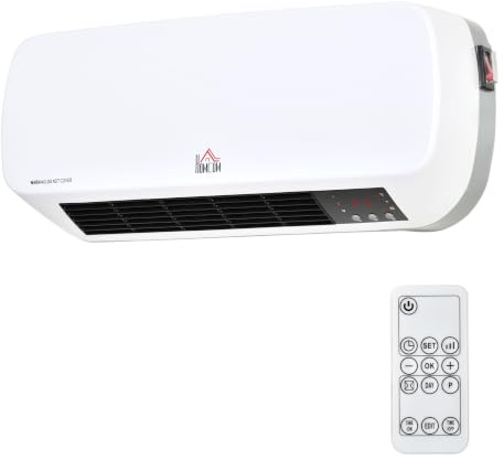 HOMCOM Calefactor Eléctrico Bajo Consumo, 1000W/2000W, PTC Calefactor de Baño de Pared con Pantalla LED, IPX2, 3 Modos, Protección contra Sobrecalentamiento, Temporizador, Mando, para 20-25㎡, Blanco