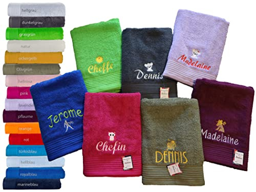 Classic Duschtuch/Badetuch mit Namen & Motiv oder Sternzeichen Bestickt | Personalisiert, 20 Farben und viele Motive oder Sternzeichen zur Auswahl