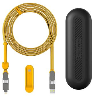 Rolling Square, inCharge XL 300 cm, USB-C-Kabel, Universal-Smartphone-Kabel, Geschenk für Männer, 6-in-1-Universalladegerät für Smartphones, technisches Gadget, Gelb, Lightning-Kabel 100 W