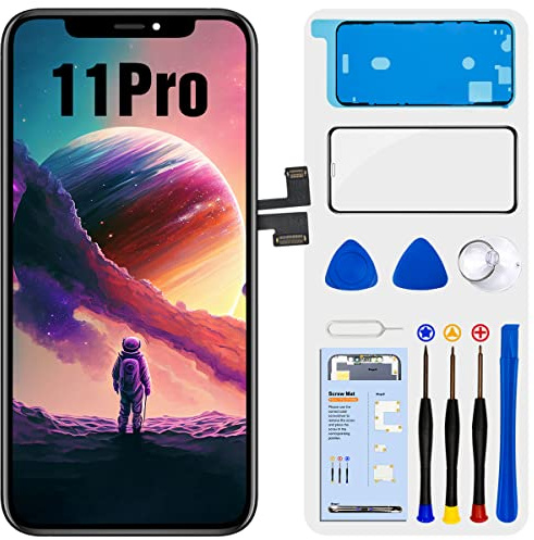Dinow für iPhone 11 Pro Display Ersatz (Schwarz) 5.8 Touch Screen iPhone 11 Pro Display Digitizer Frame Assembly + Tool Kit + Gehärtetes Glas + Wasserfester Klebstoff für A2160/A2217/A2215