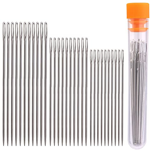 NAMOON Large Eye Stitching Needles - 3 Sizes Premium Large Eye Sewing Needles, 30 Hand Sewing Needles in Clear Storage Tube for Stitching Crafting Projects and Embroidery