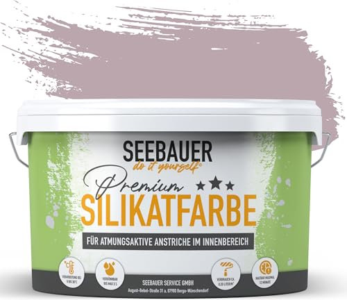 SEEBAUER diy Silikatfarbe Violett 5L für Innen (No. 957 Plum Cake) Atmungsaktive Mineralfarbe für Allergiker - Abwaschbare Wandfarbe - Violetttöne hohe Deckkraft