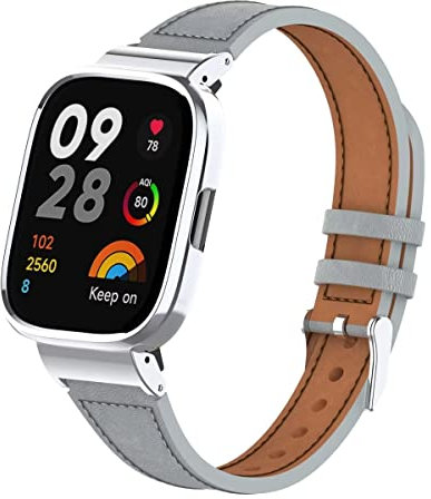 nuosiweilang Armband Kompatibel mit Xiaomi Redmi Watch 3 Armband Ersatzband Lederarmband Uhrenarmband Zubehör für Redmi Watch 3 Smartwatch Männer und Frauen Grau