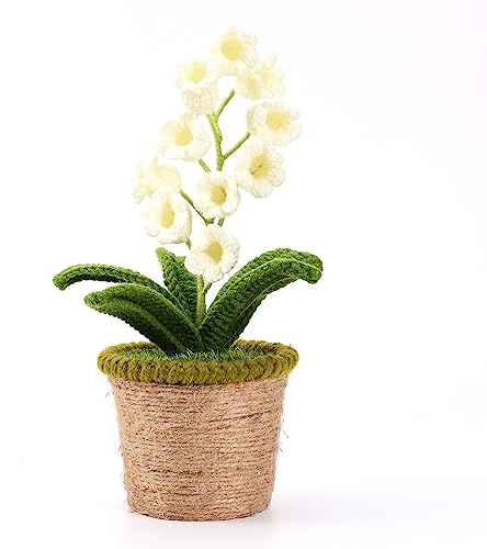 Wnvivi Uncinetto Lily Bell Bonsai Decor, Fatto a Mano Uncinetto Fiore in Vaso con Luce a LED, Uncinetto Campana Orchidea Pianta in Vaso per Decorazione da Tavolo(28x8cm)