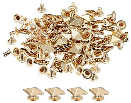 sourcing map 50 Ensembles Pointe Rivet 10mm Lumière Doré | Pyramide Rapide Rivet Clouons Carré Punk, Pointes Maroquinerie Décoration, pour Vêtements Ceintures Sacs Chaussures