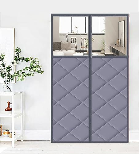Cozomiz Wärmeschutzvorhang Magnet Thermo Türvorhang Thermovorhang Verdunklungsgardine Wasserdicht Winddicht Geräuschisolierung Isolier Schutz Panel-Isolierung 90x195cm Grau mit Fensterstil 2