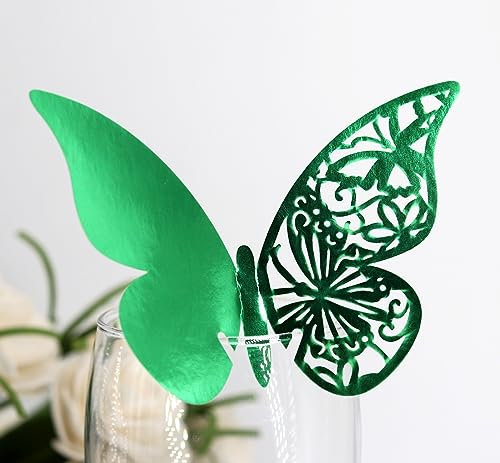 100 segnaposto a forma di farfalla, in vetro, per decorazione da tavolo, per matrimoni, feste, casa, decorazione da tavolo, per bicchieri da vino, tazza, verde riflettente