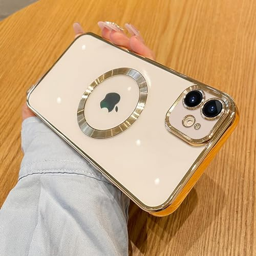vumebao Handyhülle für iPhone 11 mit Magsafe, Nie Vergilbung Schlanke Transparente Handyhülle Anti-Kratzer Stoßfeste Tropfen Fallsicher Hülle mit Kameraschutz für iPhone 11-Gold