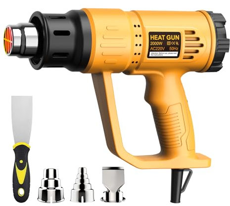 Heat Gun, TAKGIKO 2000W Heavy Duty Hot Air Gun Kit 400℃ & 600℃ Dual Temperature Settings with 4 Attachments Overload Protection for Crafts, Shrink Wrapping/Tubing, Paint Removing