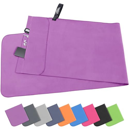 Pameil Microfaser Handtücher |120x50cm| Fitness Handtuch mit Reißverschluss, Kompakte & Schnelltrocknend Sporthandtuch, Strandhandtuch, Mikrofaser Badetuch (Lila)