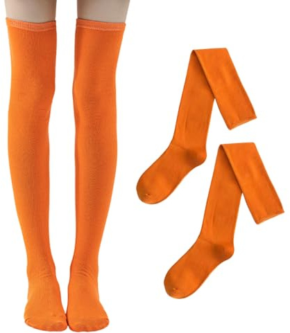 NYGGTYK 1 paire de chaussettes femme orange - chaussettes montantes - chaussettes hautes cuisse - chaussettes montantes femme - chaussettes thermiques genoux - chaussettes de bottes extra longues pour