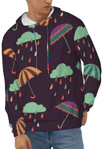Kapuzenpullover mit Regenschirm-Muster, für Damen und Herren, lässiger Pullover, langärmelig, Kordelzug, Kapuzen-Sweatshirt, mehrfarbig, XXL