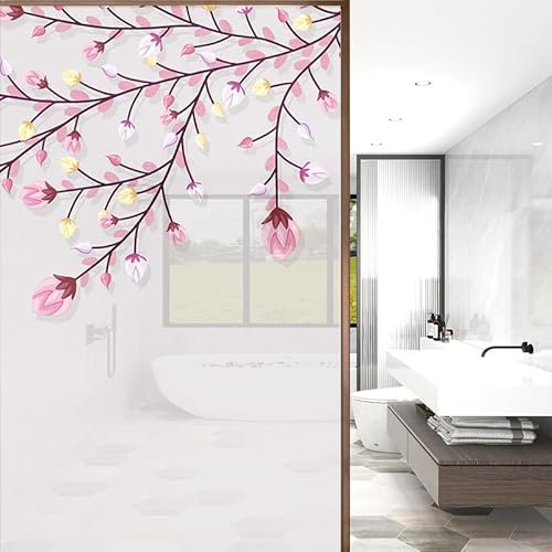 Sichtschutzfolie 3D Fensterfolie Glasdekorfolie PVC für Badezimmer Kinderzimmer Küche,Schlafzimmer Wohnzimmer Esszimmer Büro Hotels Klassenzimmer 44.5x300 cm Rosa