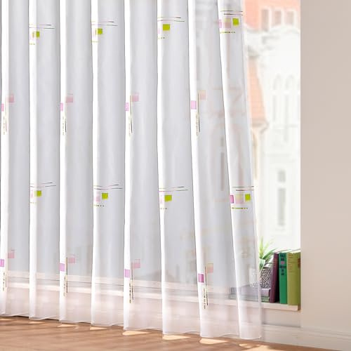 heimtexland ® Gardinen Store Voile Smokband Vorhang transparent Bleiband Fertiggardine Typ873 Violett Grün HxB 175x250 cm